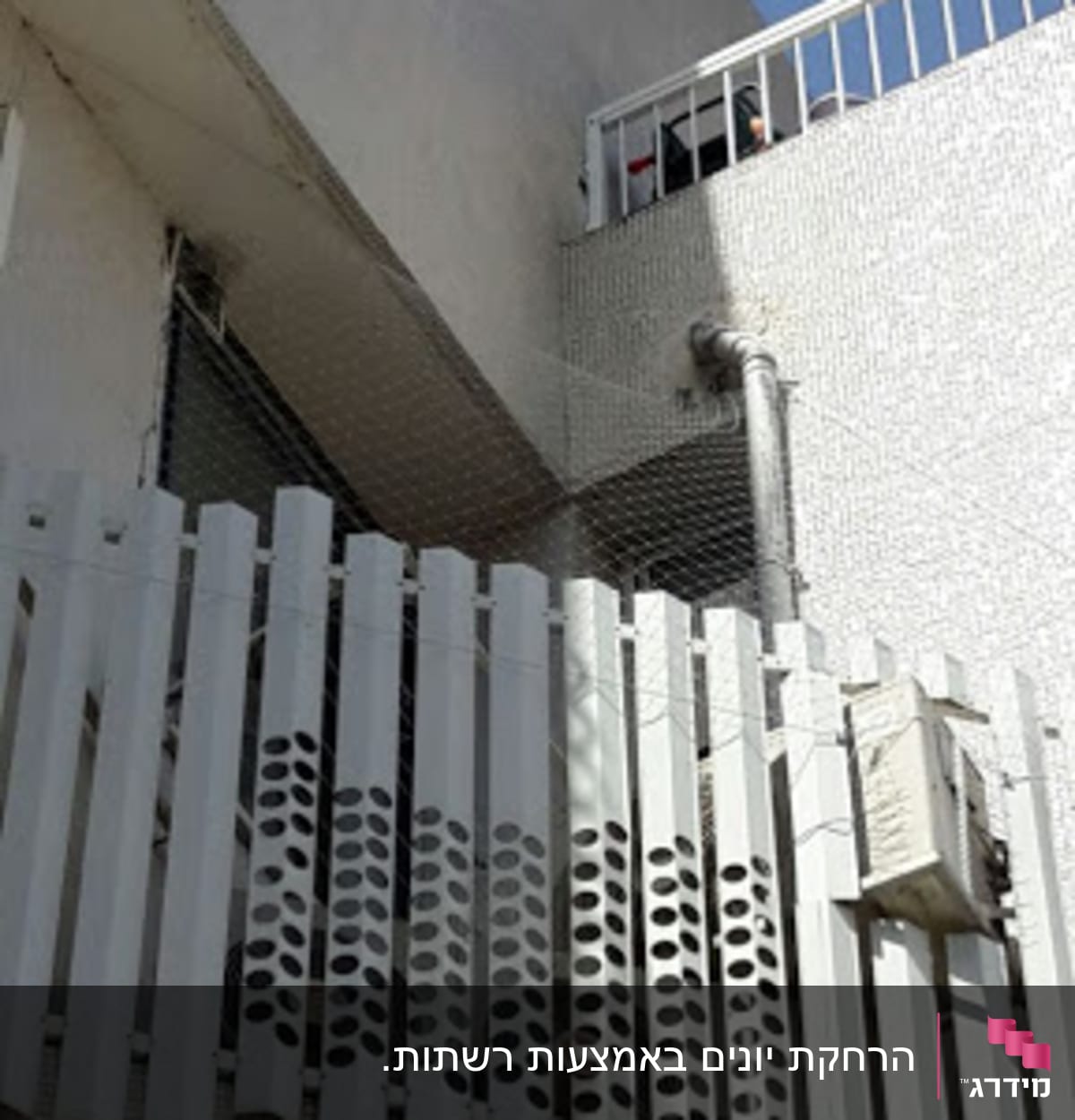 רשת למניעת כניסת יונים על מרפסת בניין